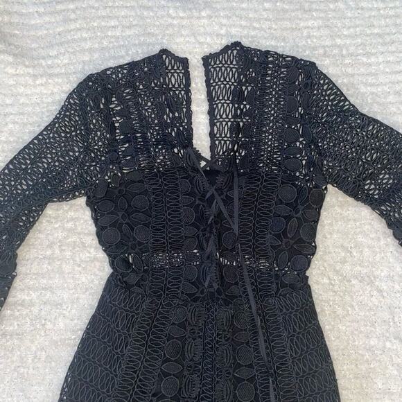 Self-Portrait Black Crochet Mini Dress | Sz 4 - Picture 3 of 5